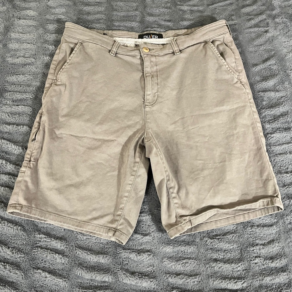 DU/ER Pimlico Performance Chino Shorts Mens 34 Khaki Tan Stretch 9 Inch Inseam